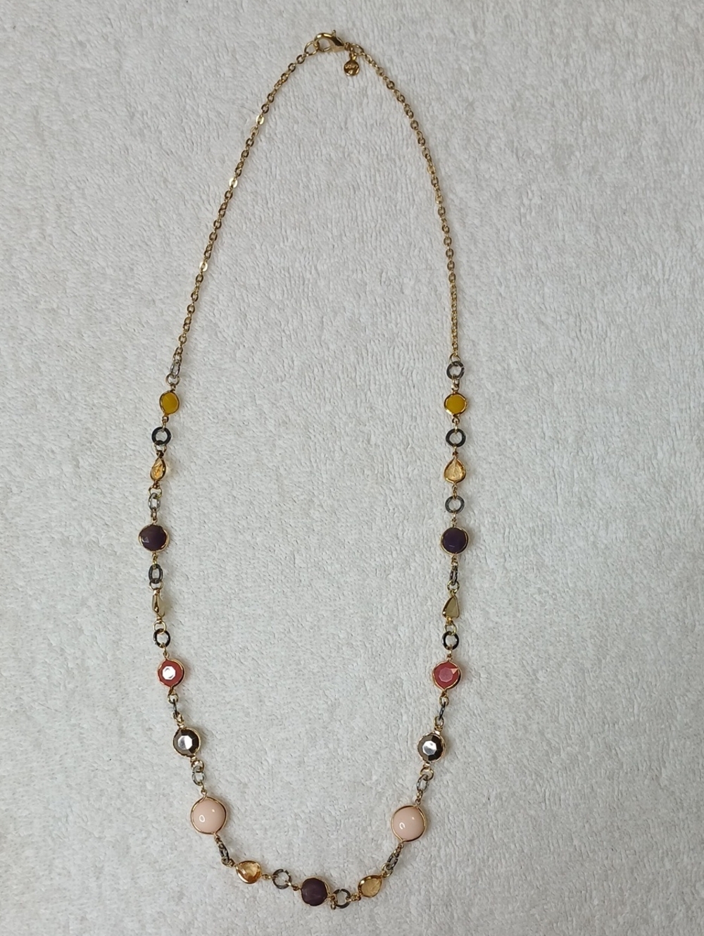 LOFT Gold-Tone Multi Colored Station Necklace with Pink, Purple & Yellow Accents